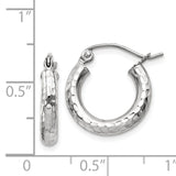 14k White Gold 3x16mm Diamond-cut Round Tube Hoop Earrings TC255