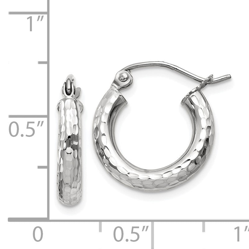14k White Gold 3x16mm Diamond-cut Round Tube Hoop Earrings TC255