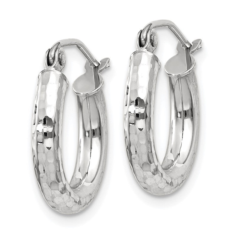 14k White Gold 3x16mm Diamond-cut Round Tube Hoop Earrings TC255