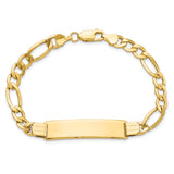 14k Polished Semi-Solid Chain/Solid Plate Figaro Link 37.5x10mm Plate 8 inch ID Bracelet DCID136