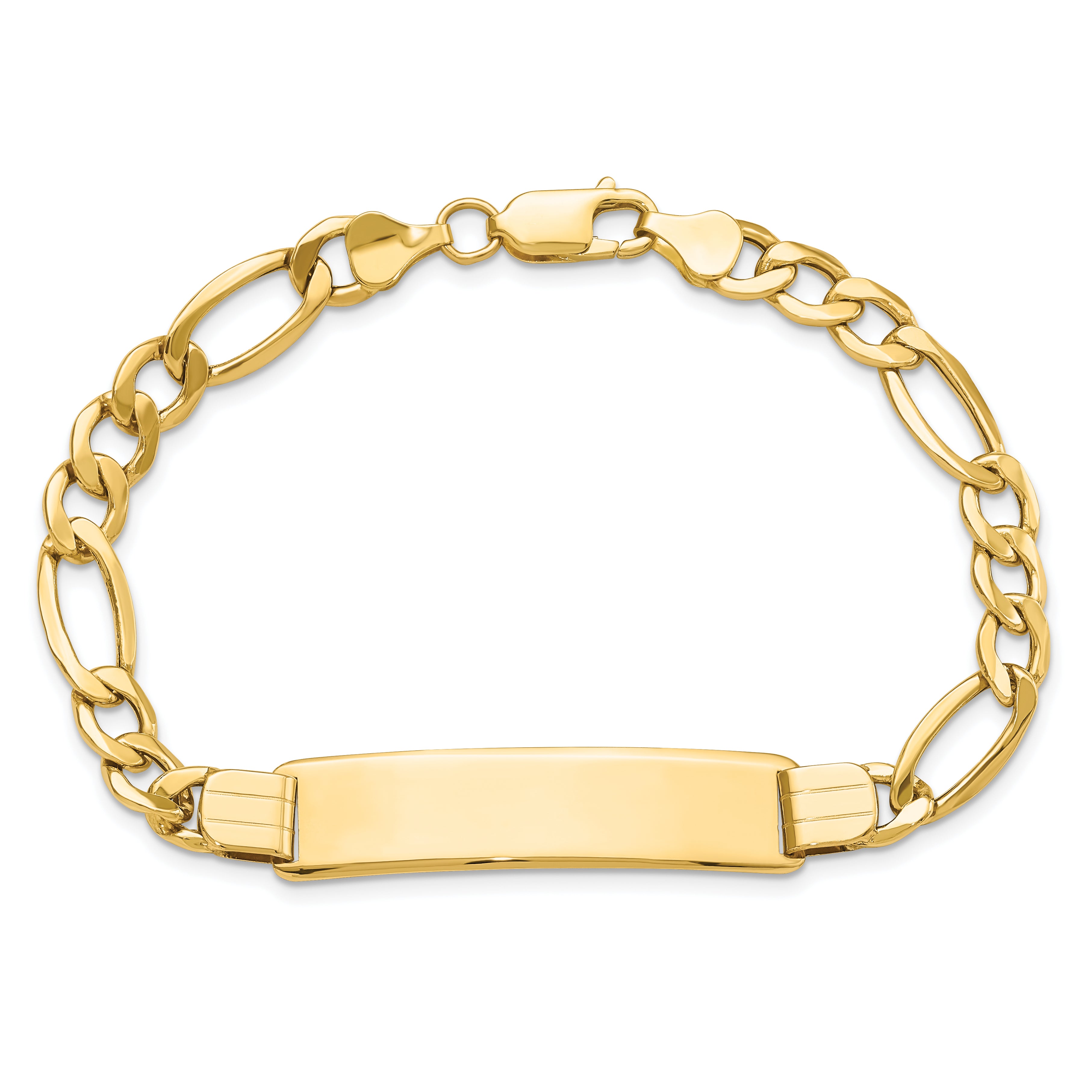 14k Polished Semi-Solid Chain/Solid Plate Figaro Link 37.5x10mm Plate 8 inch ID Bracelet DCID136