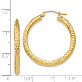 14k 3x30mm Diamond-cut Round Tube Hoop Earrings TC264