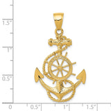14k Large Anchor and Ships Wheel with Rope Pendant K3083