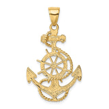 14k Large Anchor and Ships Wheel with Rope Pendant K3083