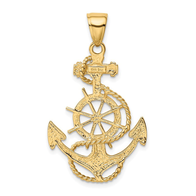 14k Large Anchor and Ships Wheel with Rope Pendant K3083