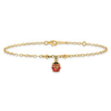 14K Red and Black Enameled Ladybug 9 inch Plus 1 inch Extender - Total 10 inch Anklet ANK197