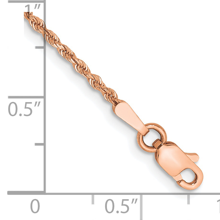 14K Rose Gold 10 inch 1.5mm Diamond-cut Rope with Lobster Clasp Anklet 012R