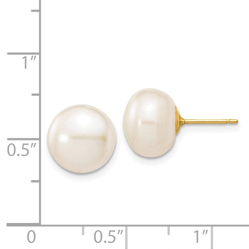 14k 10-11mm White Button Freshwater Cultured Pearl Stud Post Earrings X100BW