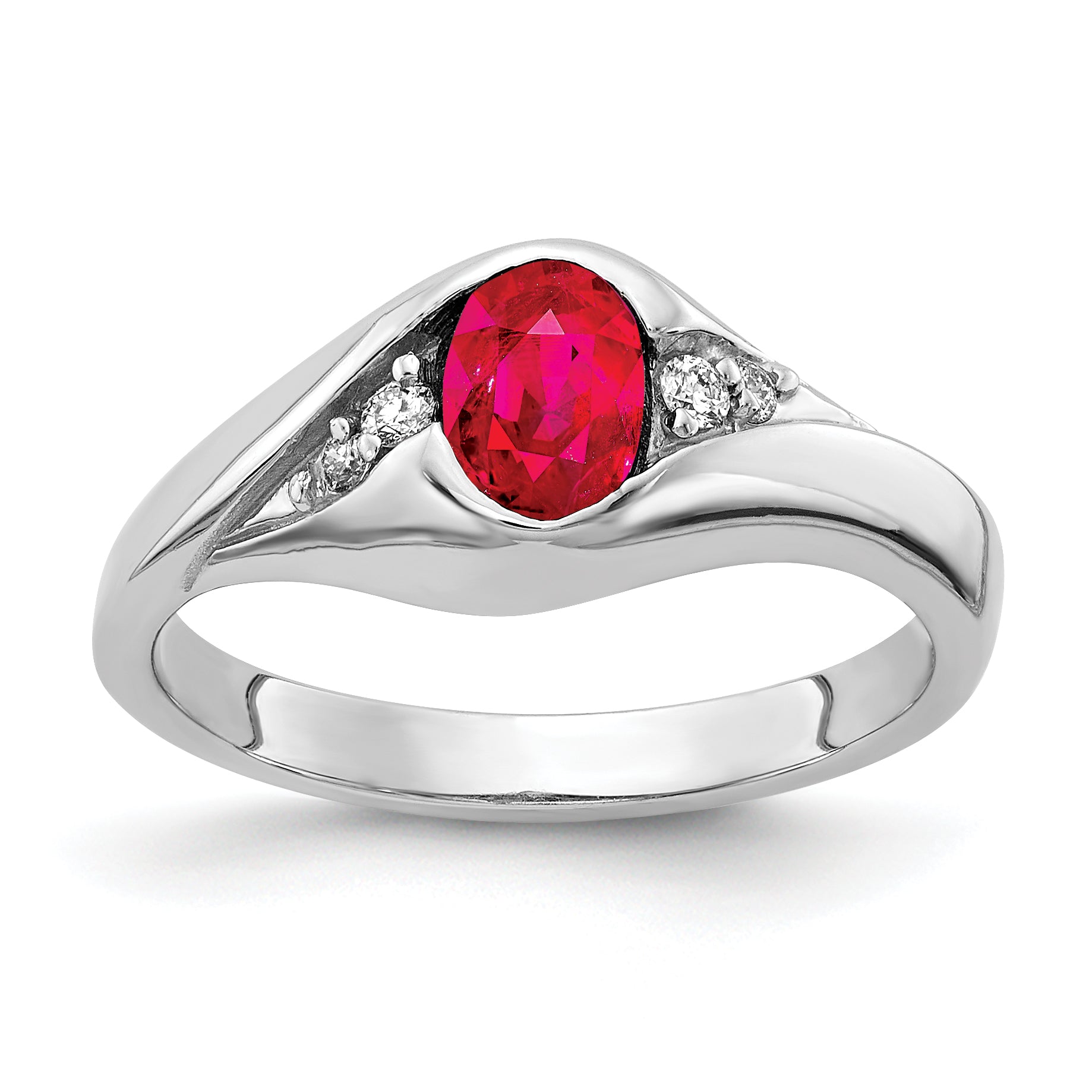 14k White Gold 6x4mm Oval Ruby and 1/8 carat AA Diamond Ring Y2107R/AA