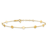 14K Polished Disc 9-Station 9 inch Plus 1 inch Extender - Total 10 inch Anklet ANK195