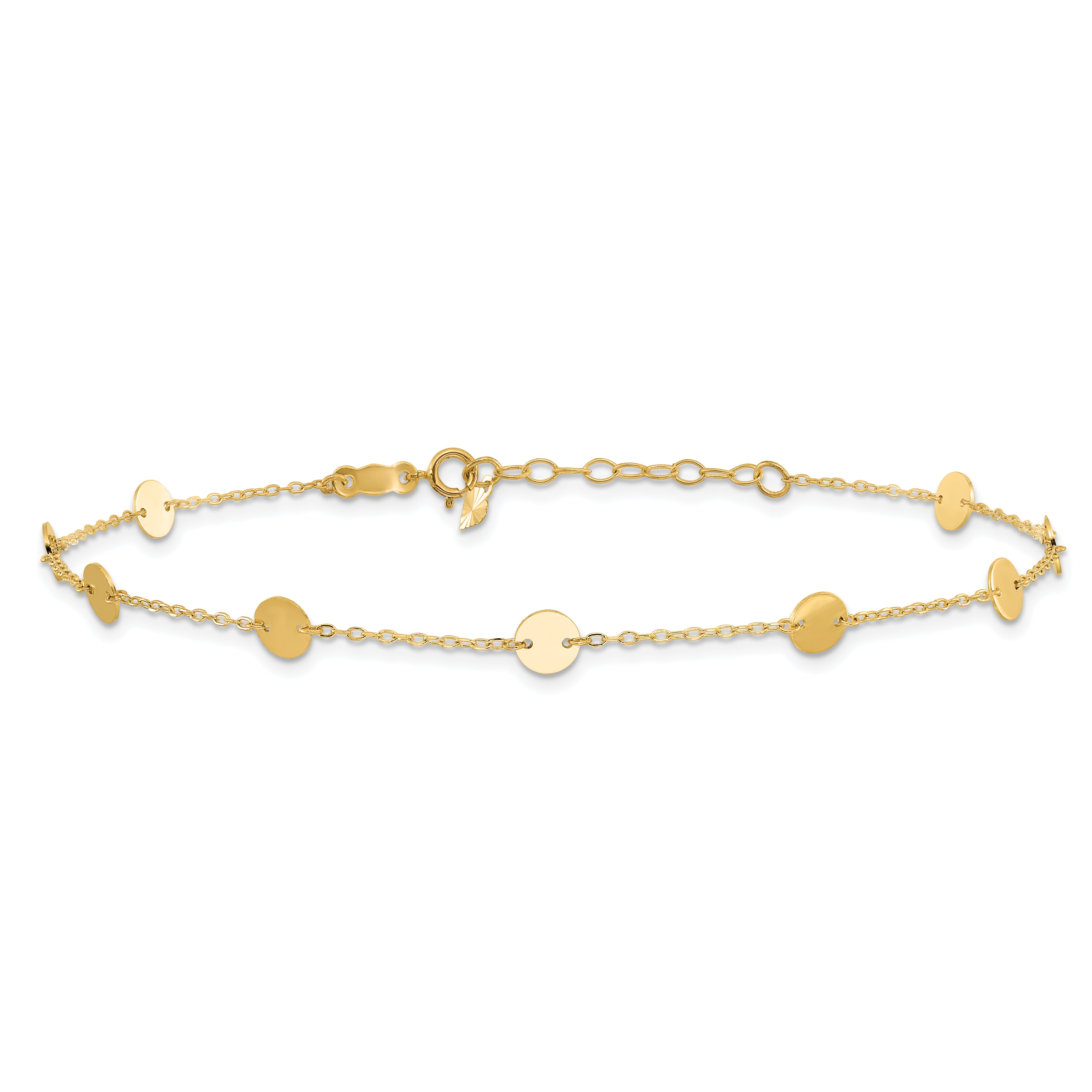 14K Polished Disc 9-Station 9 inch Plus 1 inch Extender - Total 10 inch Anklet ANK195