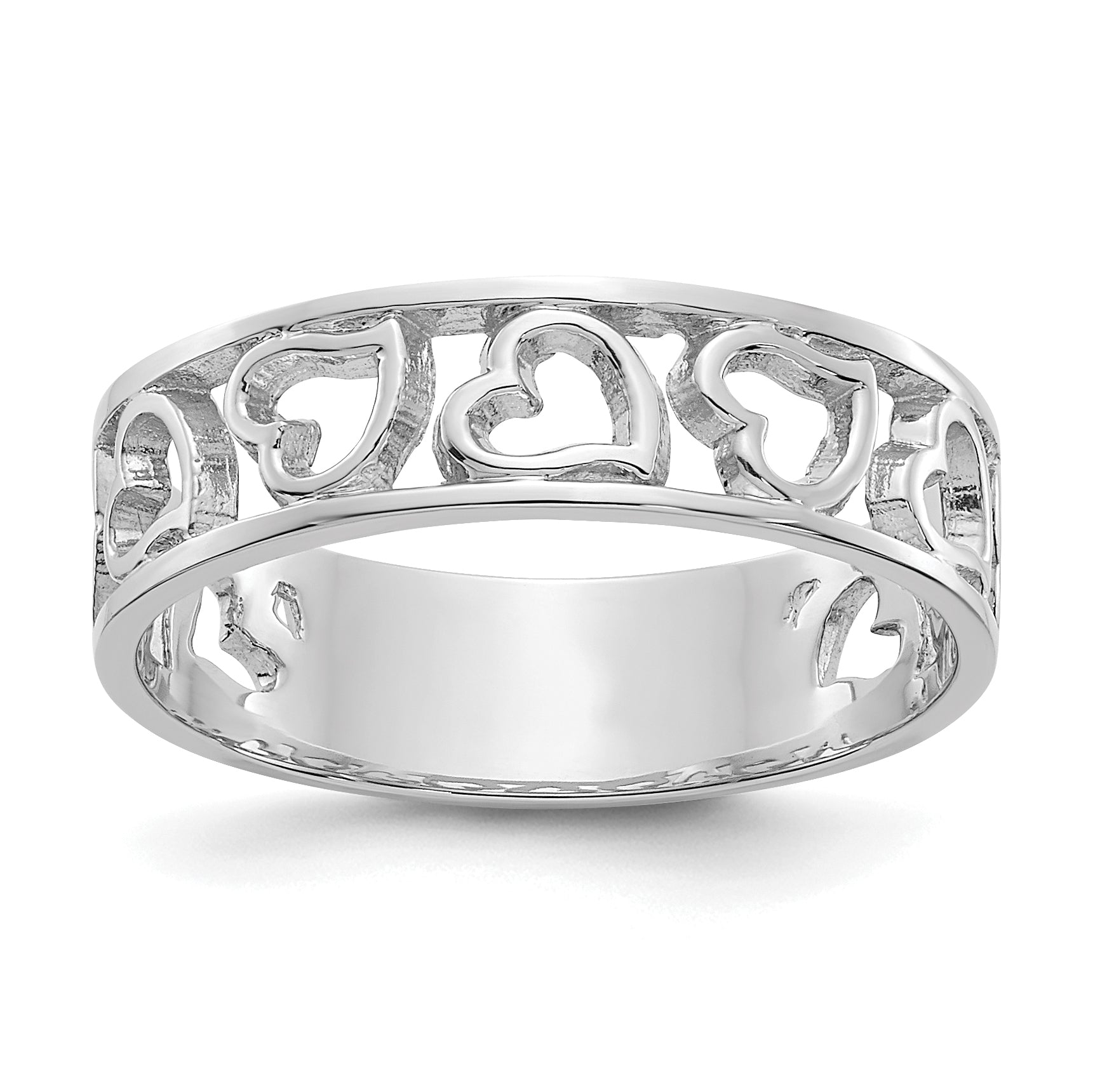 14k White Gold Hearts Ring K651