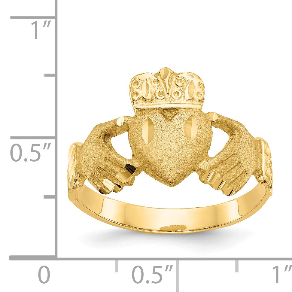 14K Mens Satin Diamond-cut Claddagh Ring K3856