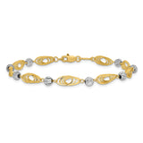14K Two-tone Oval Links with Diamond-cut Beads 7.25 inch Bracelet FB1349