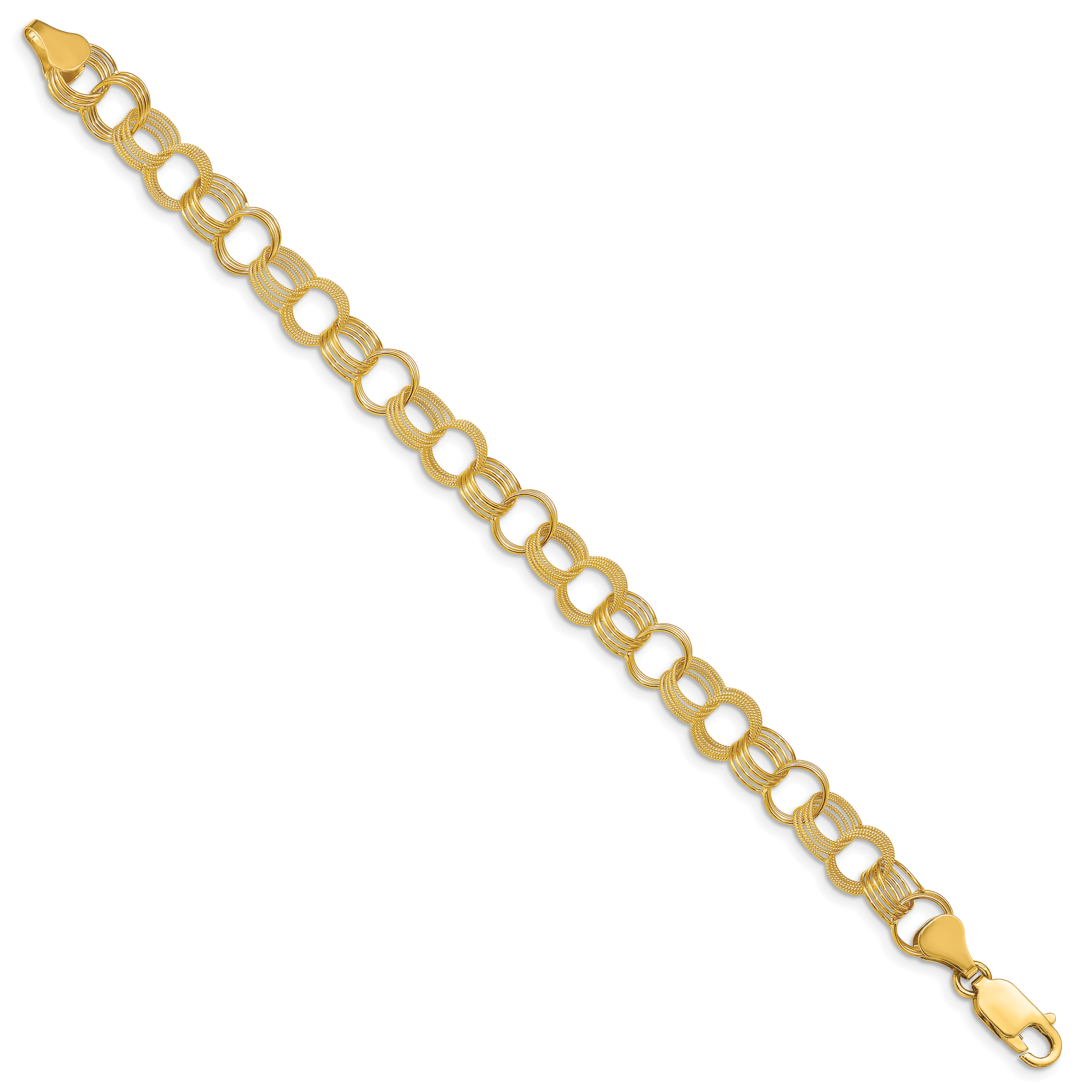 14k 8mm Solid Polished and Textured Triple Link 7 inch Charm Bracelet DO533