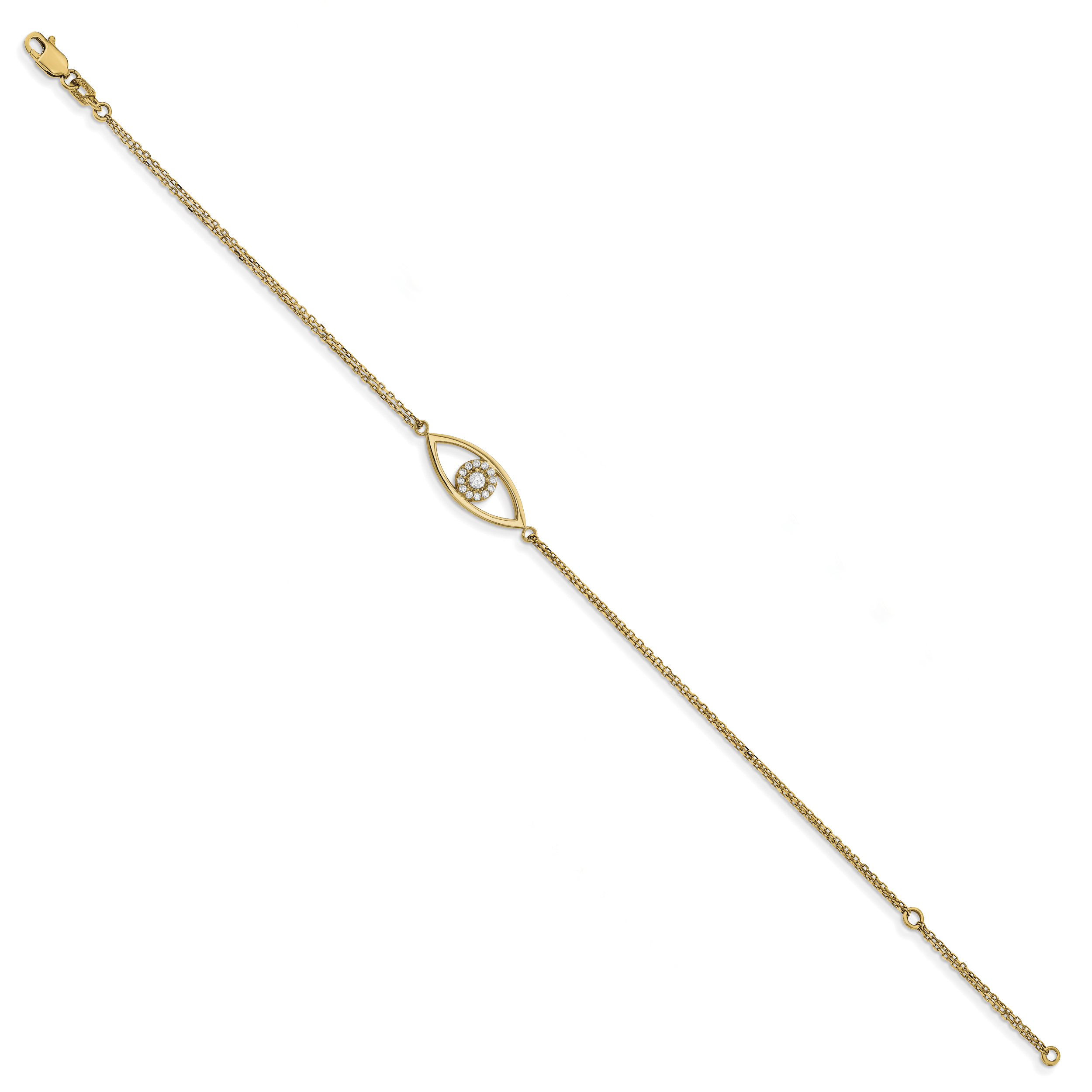 14k Complete A Diamond Evil Eye 2-Strand 7 inch Bracelet with 1 inch Extender XB320A