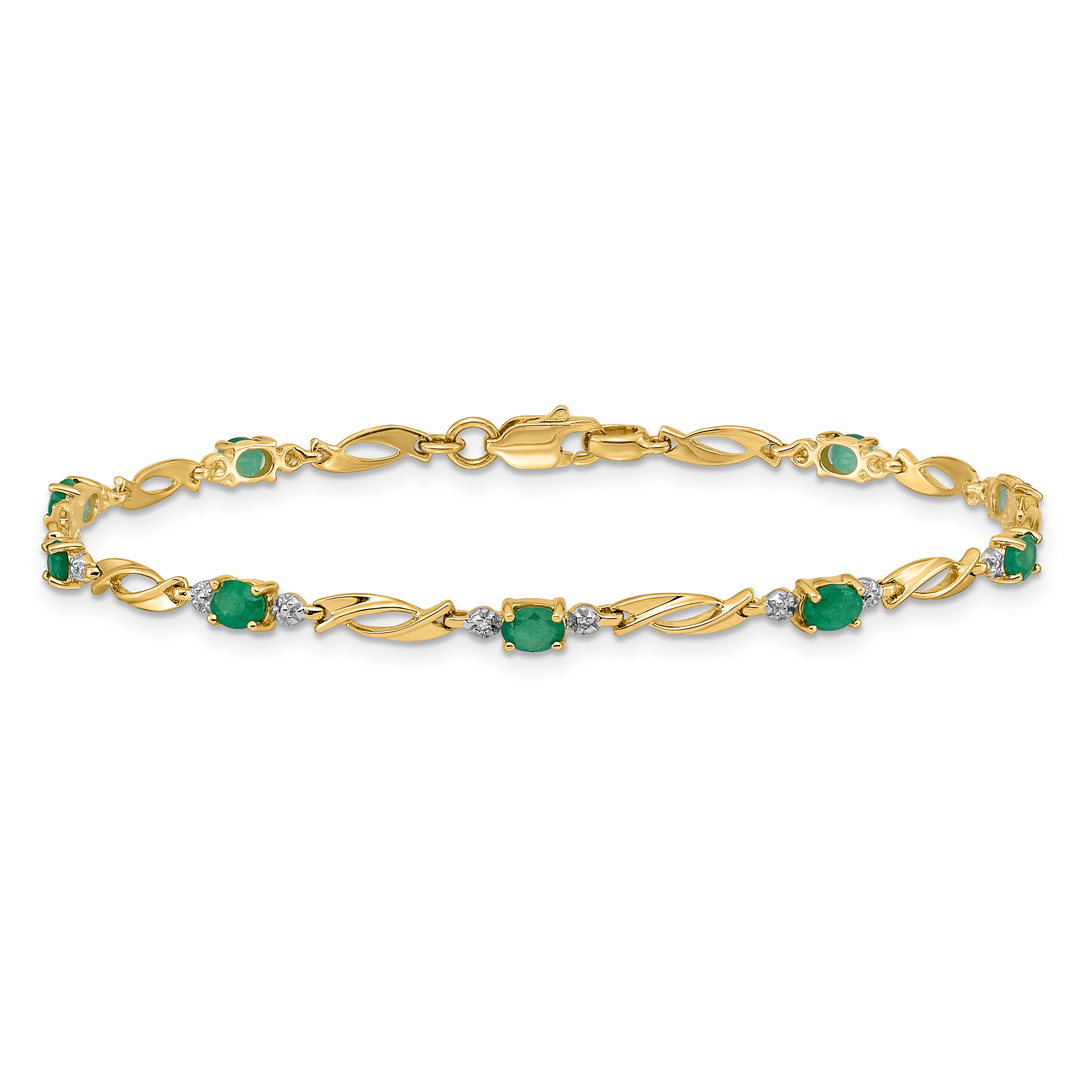 14k White Gold Complete Diamond and Oval Emerald Fancy Link 7.25 inch Bracelet BM4476