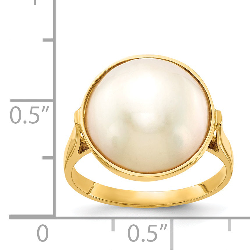 14k 13-14mm White Akoya Mabe Saltwater Cultured Pearl Ring Y13943PL