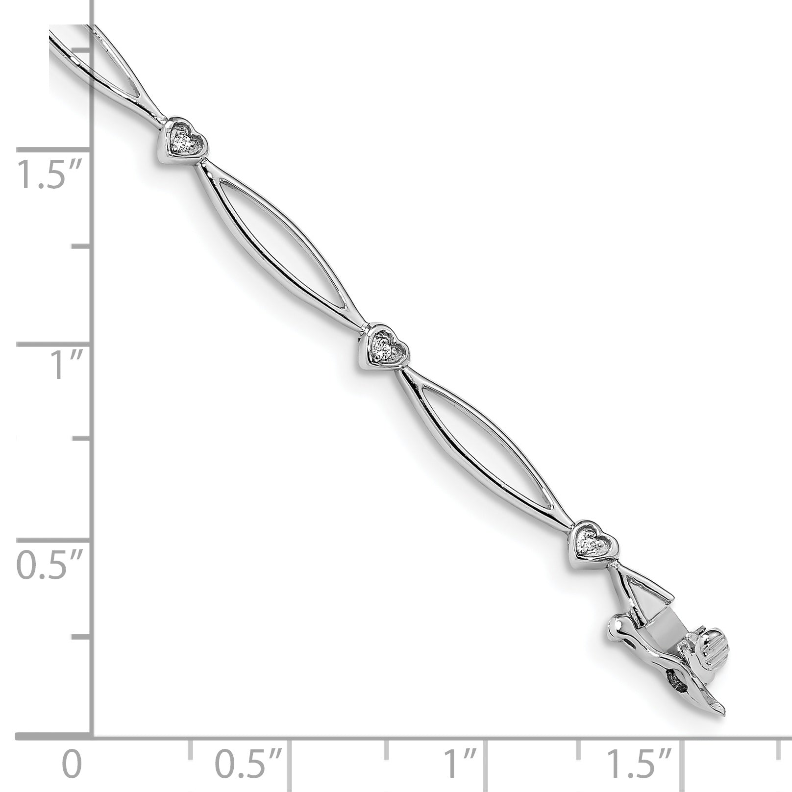 14k White Gold Complete 0.03 carat Diamond Heart and Oval Link 7.25 inch Bracelet BM4604