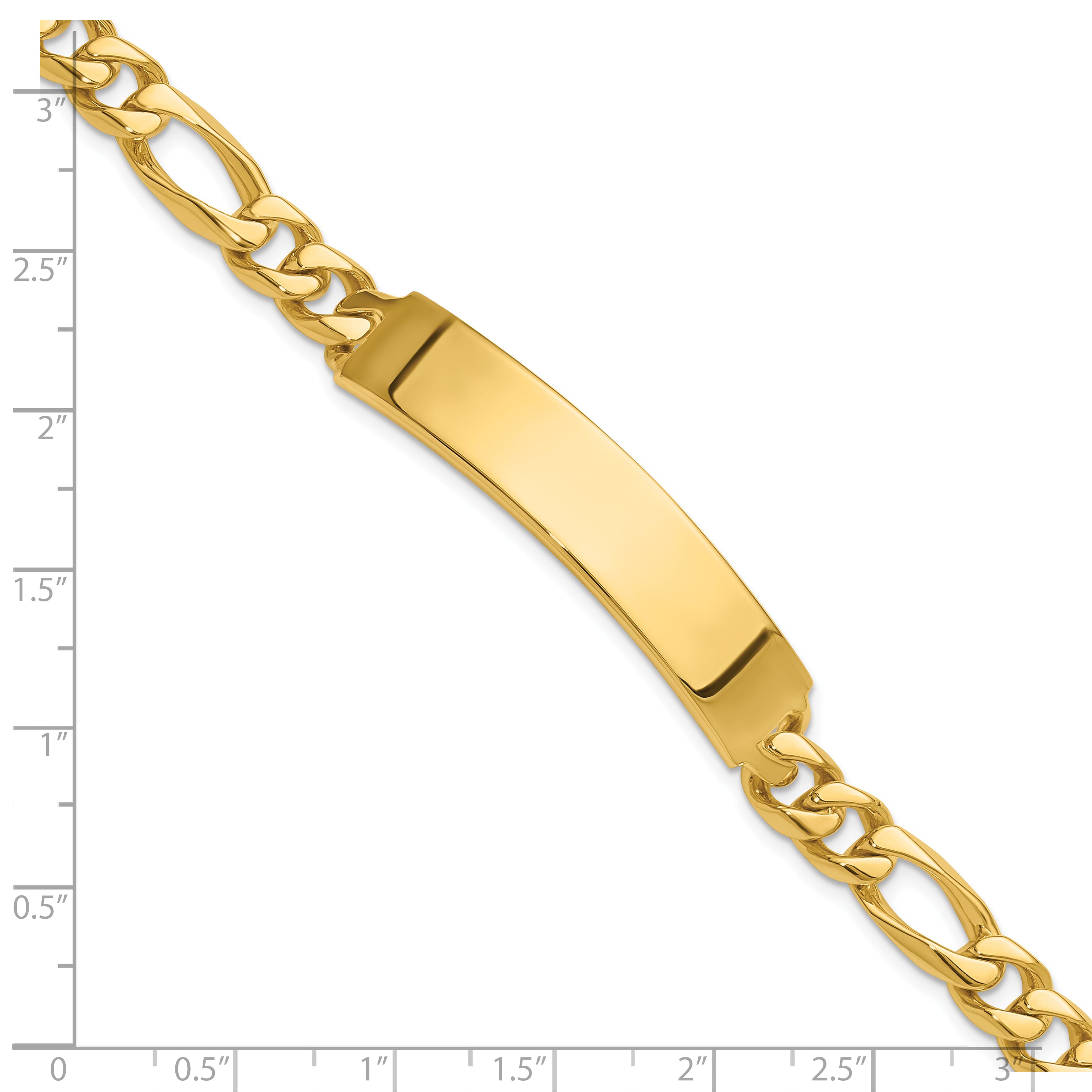 14k Hand-polished Solid Chain/Solid Plate Figaro Link 47x9mm Plate 8 inch ID Bracelet LK108ID