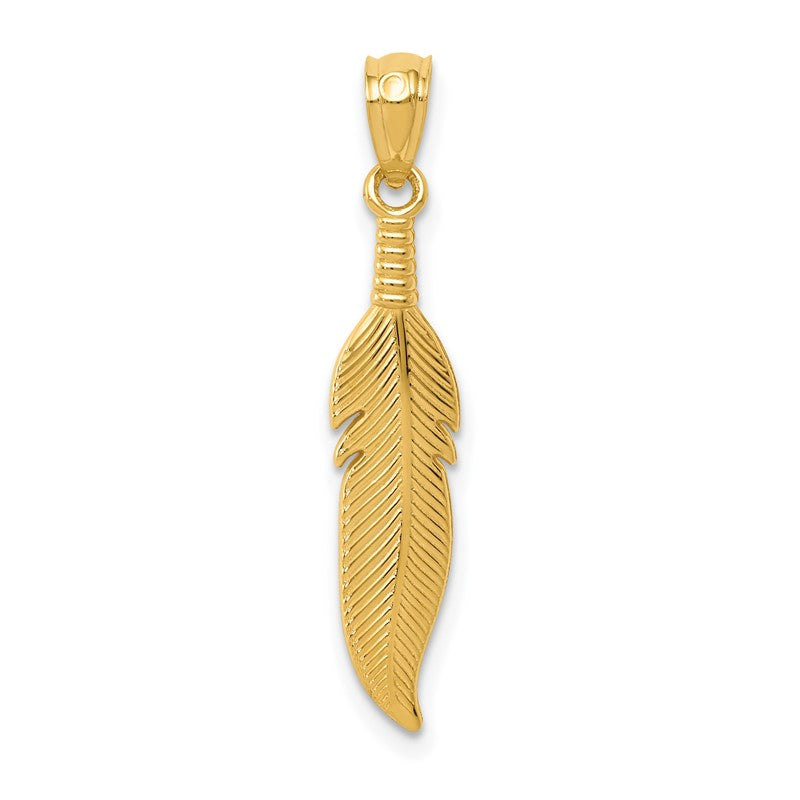 14k Polished Feather Pendant K6382