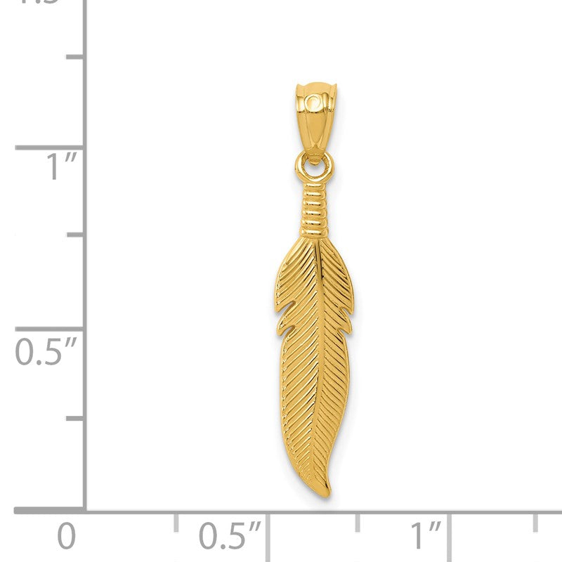14k Polished Feather Pendant K6382