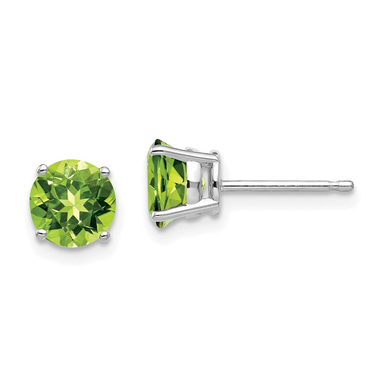14k White Gold 6mm Round Peridot Post Earrings XE73WPE