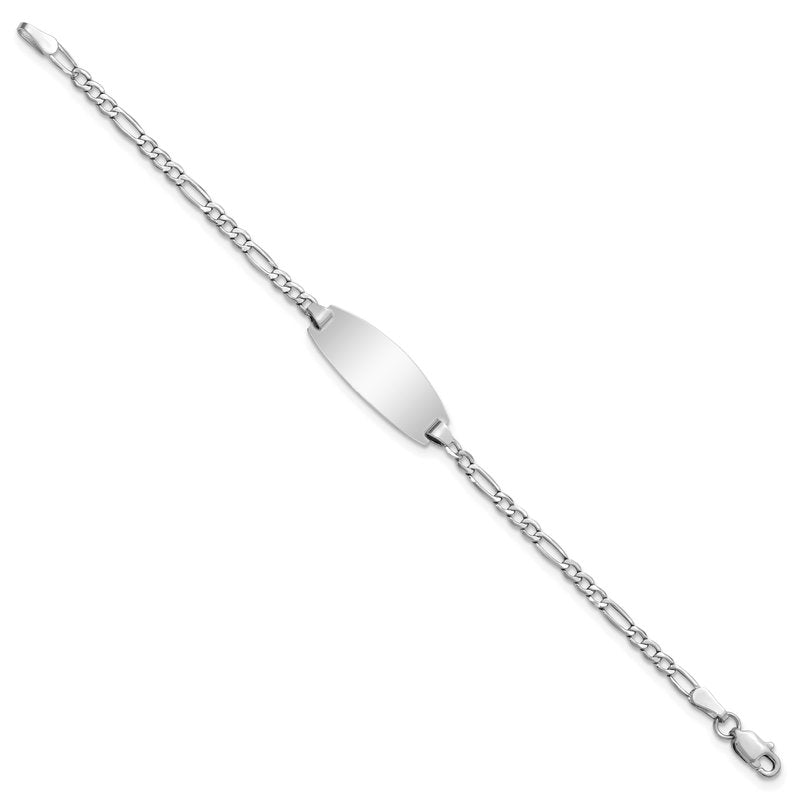 14k White Gold Polished Semi-Solid Chain/Solid Plate Figaro Link Oval 18.5x8.5mm Plate 5.5 inch Baby/Child ID Bracelet DCID143W