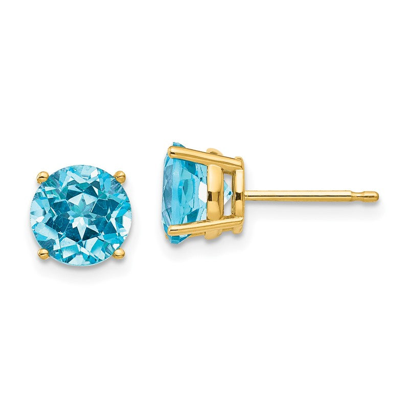 14k 7mm Round Blue Topaz Post Earrings XE74BT