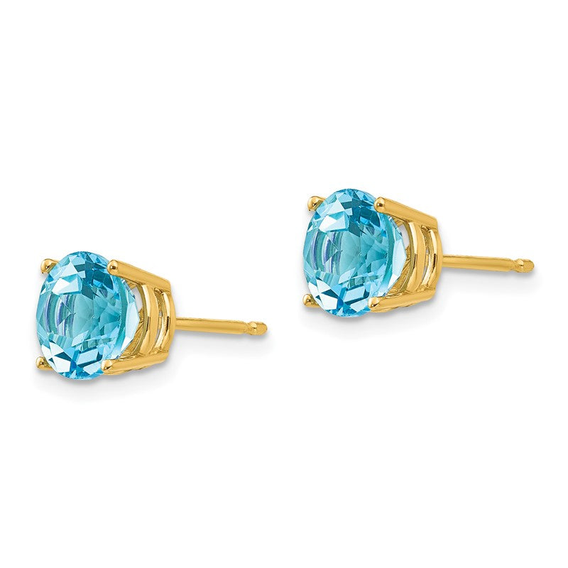 14k 7mm Round Blue Topaz Post Earrings XE74BT