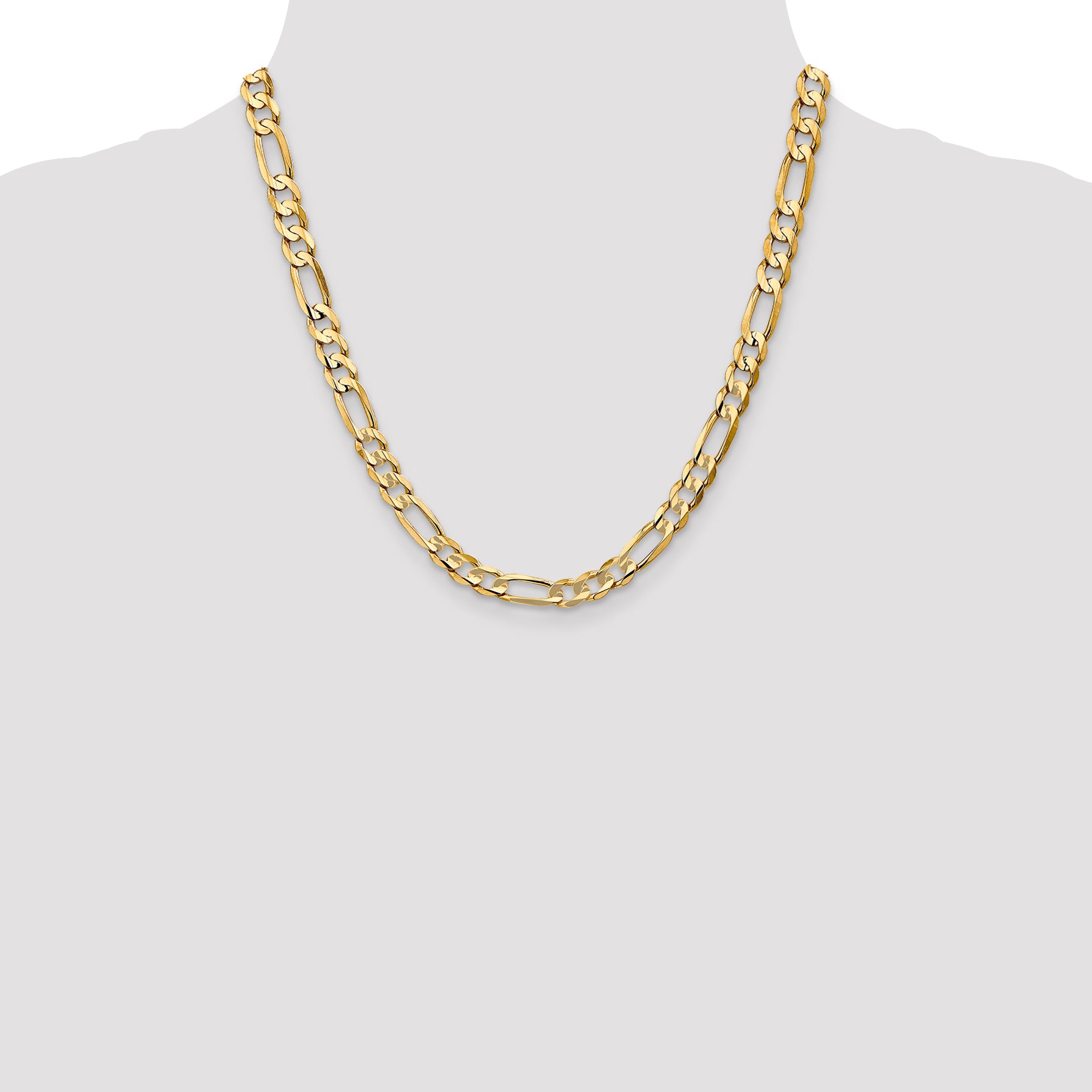 14K 26 inch 6.75mm Concave Open Figaro with Lobster Clasp Chain LFG180