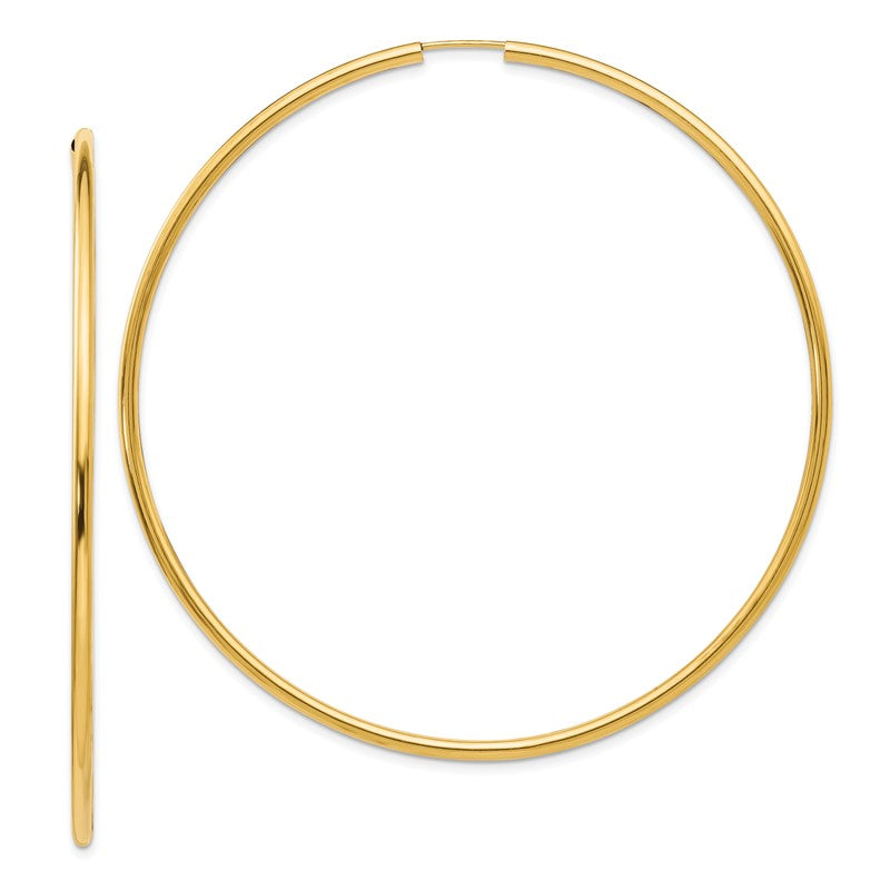 14K 2x70mm Polished Endless Tube Hoop Earrings TF802