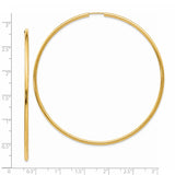 14K 2x70mm Polished Endless Tube Hoop Earrings TF802