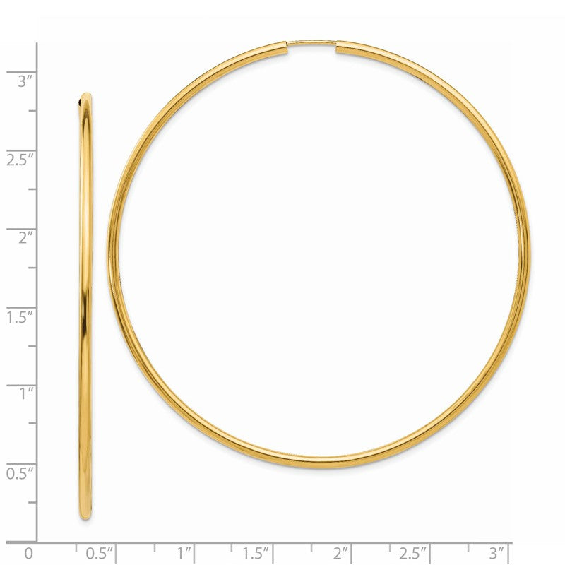 14K 2x70mm Polished Endless Tube Hoop Earrings TF802
