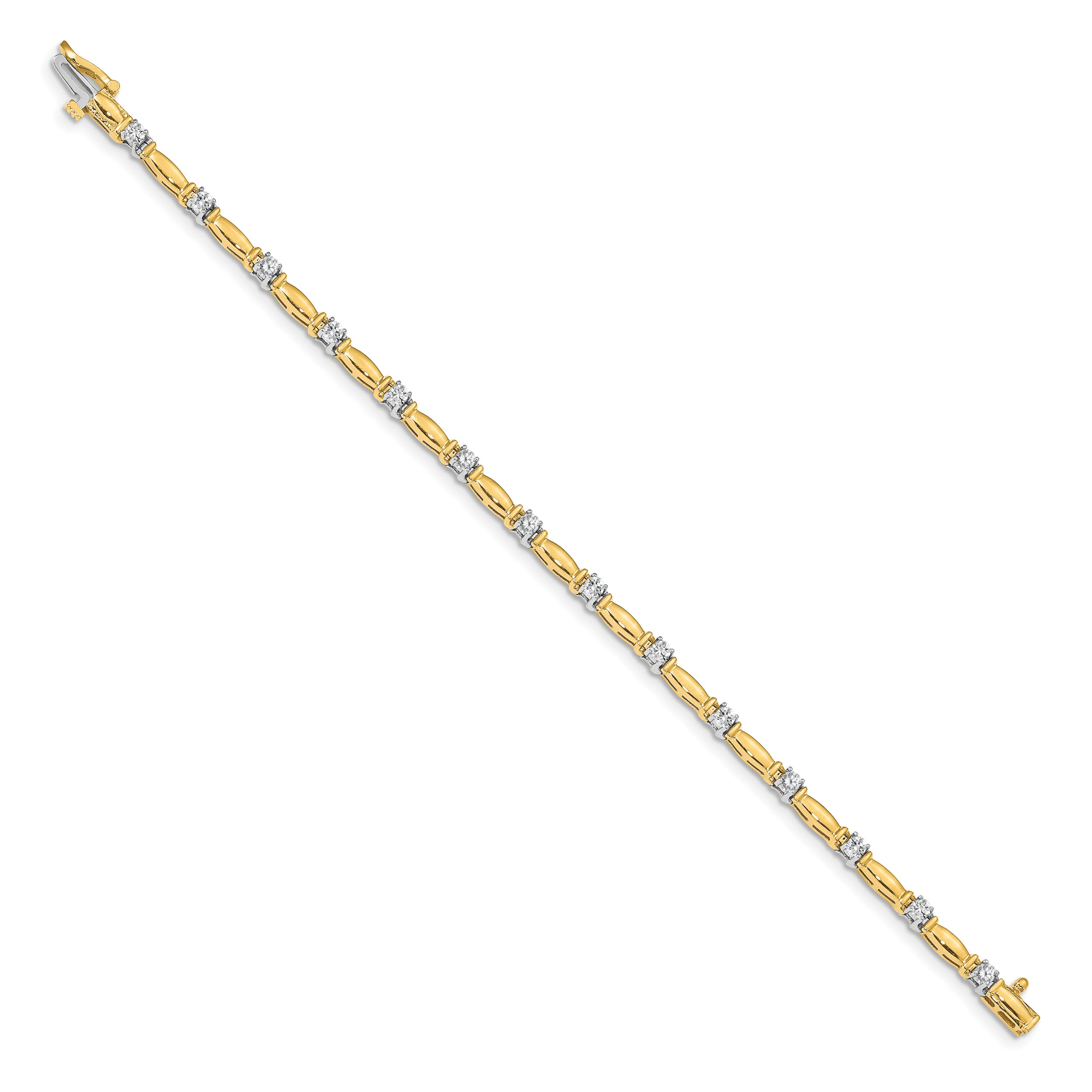 14k Two-tone Complete 1 carat Round VS Diamond Curved Bar Link 7 inch Tennis Bracelet X654VS