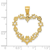 14K Polished Floral Border Heart Pendant C2149