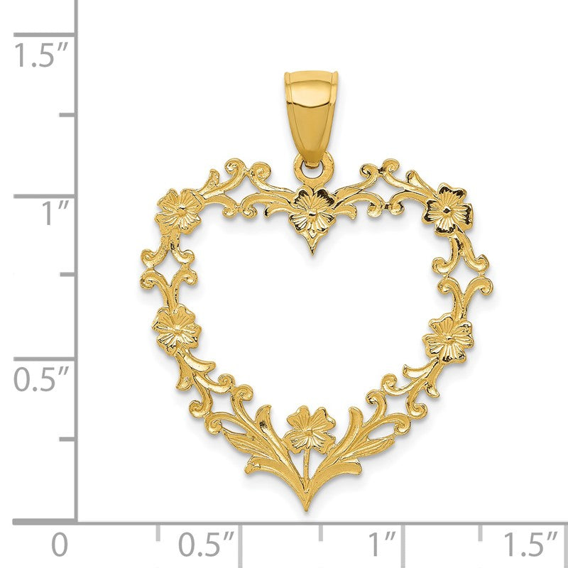 14K Polished Floral Border Heart Pendant C2149