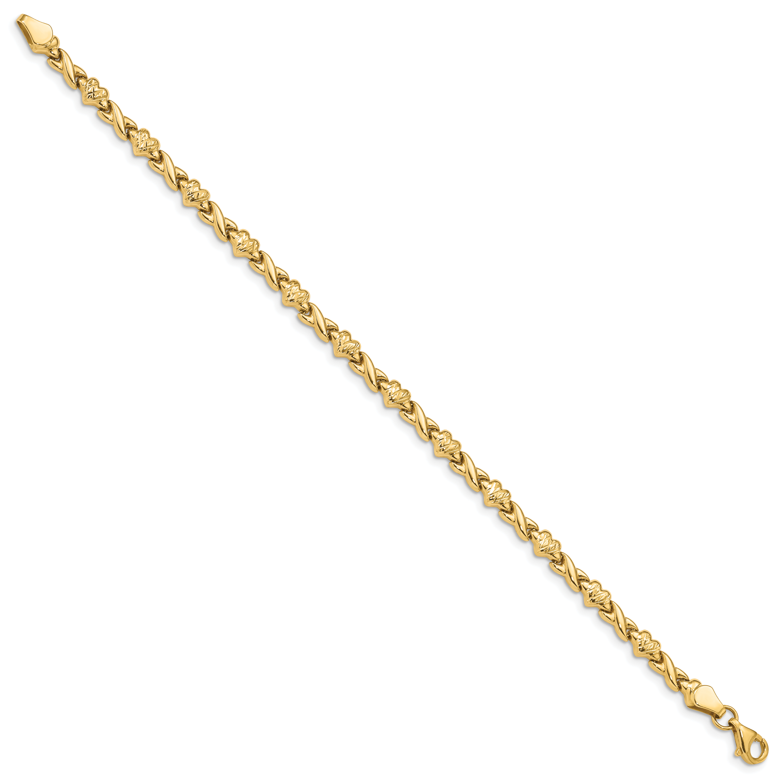 14k Polished Diamond-cut X-and-Heart 7 inch Bracelet FB1431