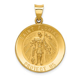 14k Polished and Satin Hollow St Florian Medal Round Pendant XR1319