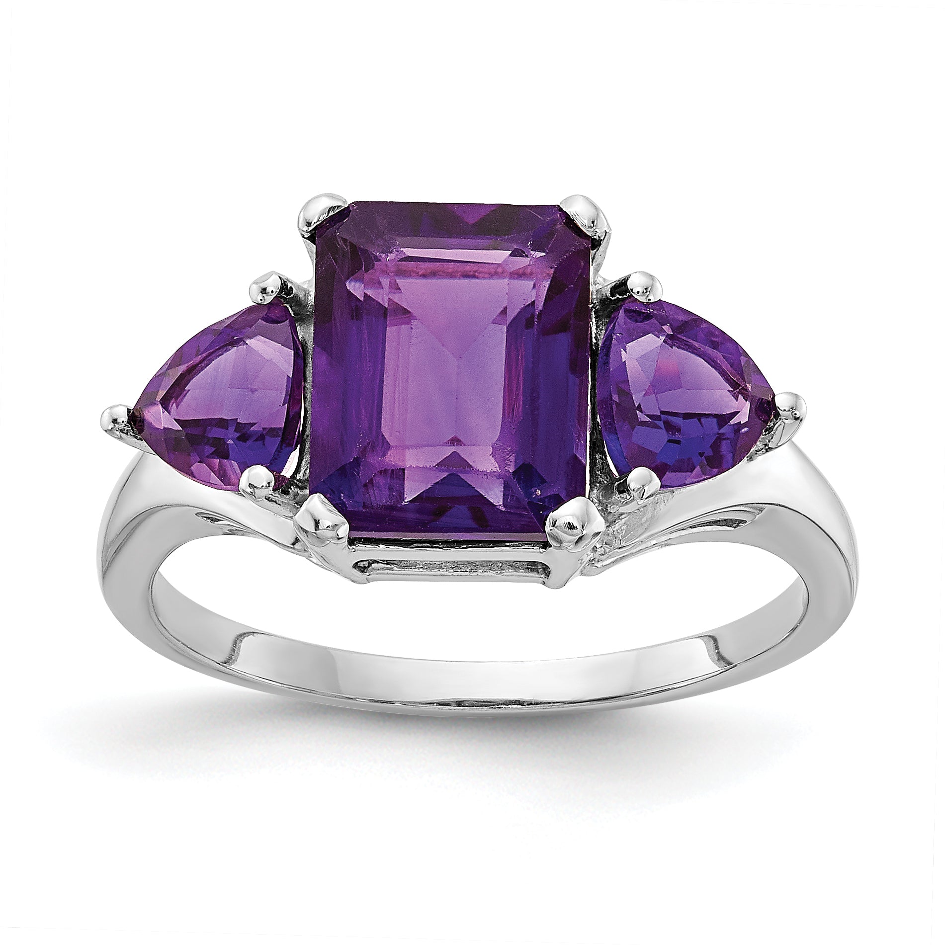 14k White Gold Amethyst 3-Stone Ring Y4543AM