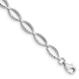 14k White Gold Polished Textured Oval Link 7.25 inch Bracelet FB1333