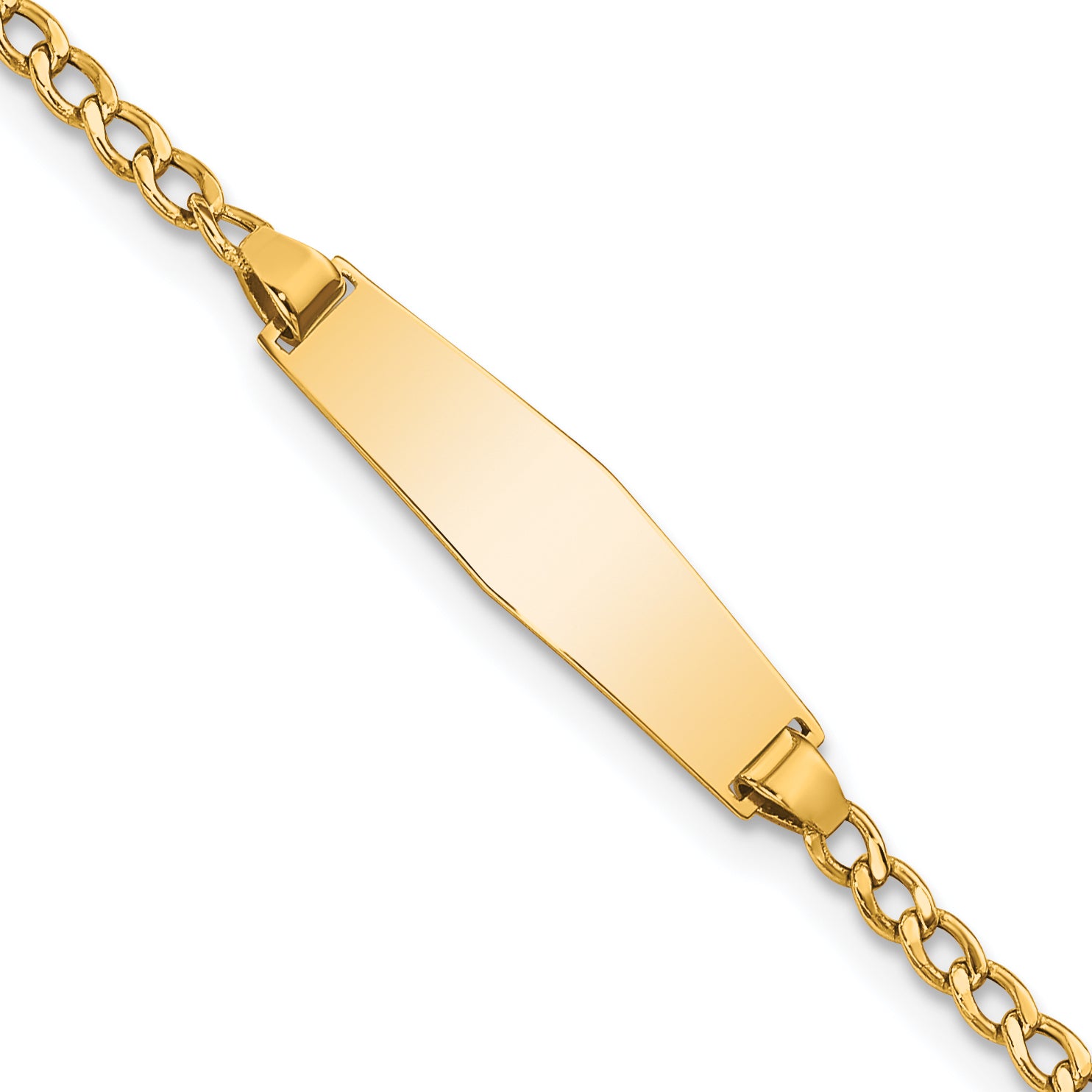 14k Polished Semi-Solid Chain/Solid Plate Cuban Link Soft Diamond Shape 19.5x5.5mm Plate 6 inch Baby/Child ID Bracelet DCID132C