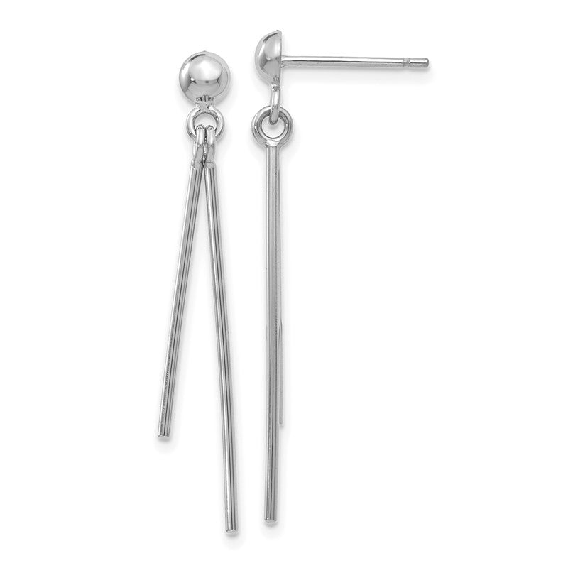 14k White Gold Polished Two Bars Dangle Post Earrings TH932
