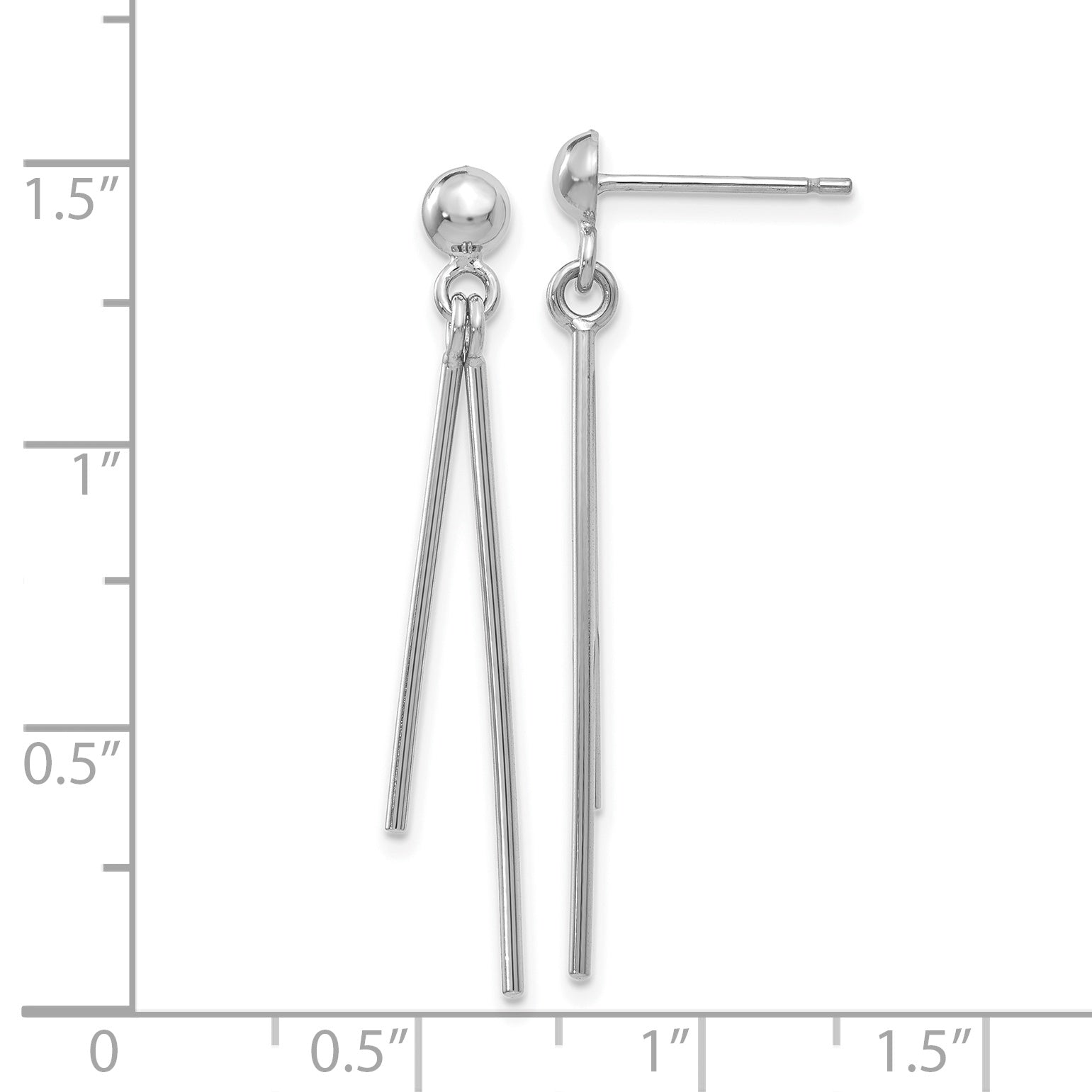 14k White Gold Polished Two Bars Dangle Post Earrings TH932