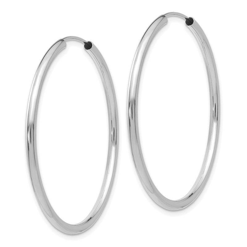 14k White Gold 2x40mm Polished Round Endless Tube Hoop Earrings H995