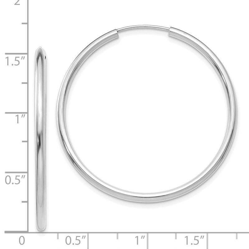 14k White Gold 2x40mm Polished Round Endless Tube Hoop Earrings H995