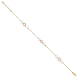 14k Tri-color Circle and Oval 3-Station 9 inch Plus 1 inch Extender - Total 10 inch Anklet ANK222
