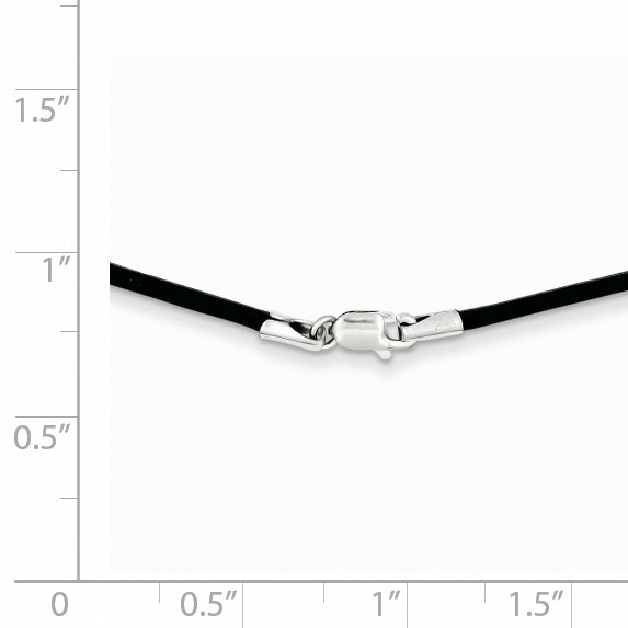 14k White Gold Clasp 1.5mm 16 inch Black Leather Cord Necklace XG251