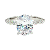 14K White Gold Oval Diamond Semi-Mount Ring Shared Prong