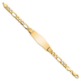14k Polished Solid Chain/Solid Plate Flat Figaro Link Soft Diamond Shape 37x13.5mm Plate 7 inch ID Bracelet LID81C